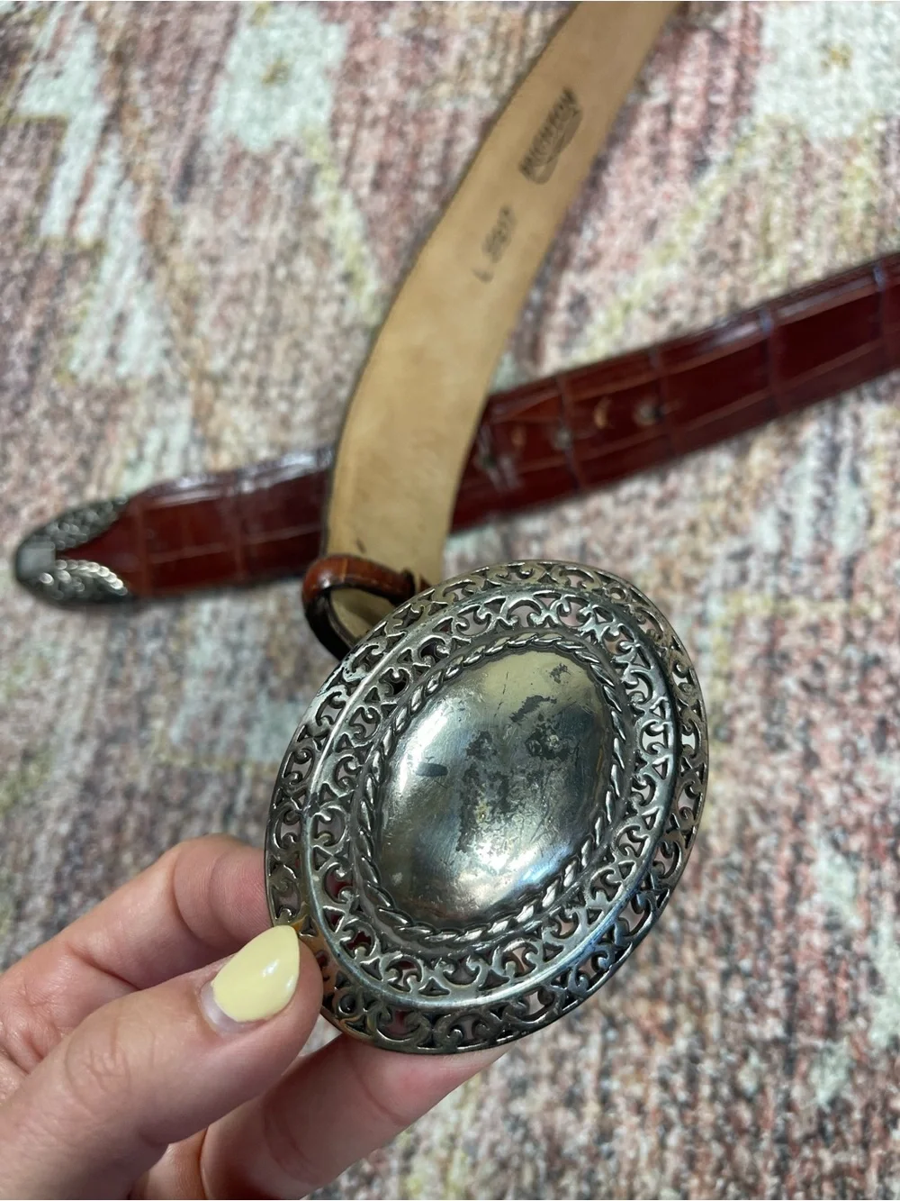 Vintage 80s Brighton Leather Belt Silver Buckle